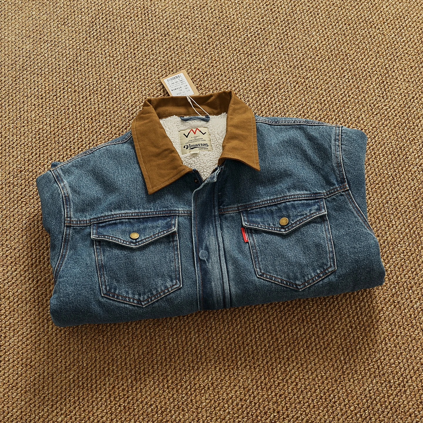 Thickened American Style Lamb Velvet Inner Cotton Jacket Men's Winter Warm Workwear Denim Cotton Coat Loose Fit Multi Pocket