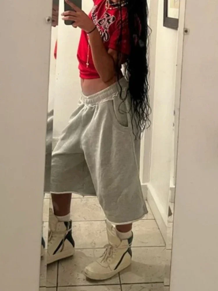

Deeptown Casual Gray Basic Shorts Women Oversized Korean Fashion Jogger Baggy Short Pants Hip Hop Harajuku Wide Leg Jorts Summer