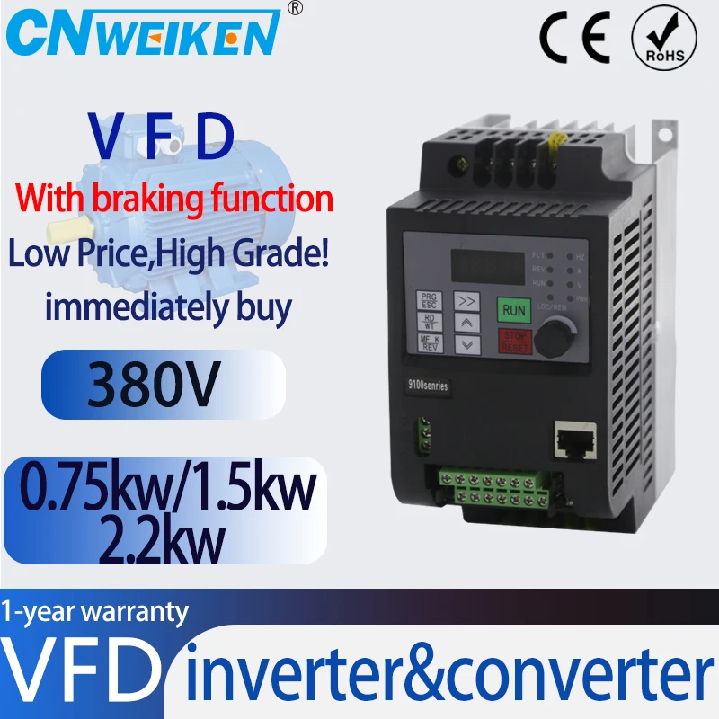 380V 0.75KW-11KW VFD Variable Frequency Drive Converter Changer Variator with braking function For Motor Speed Control Inverter