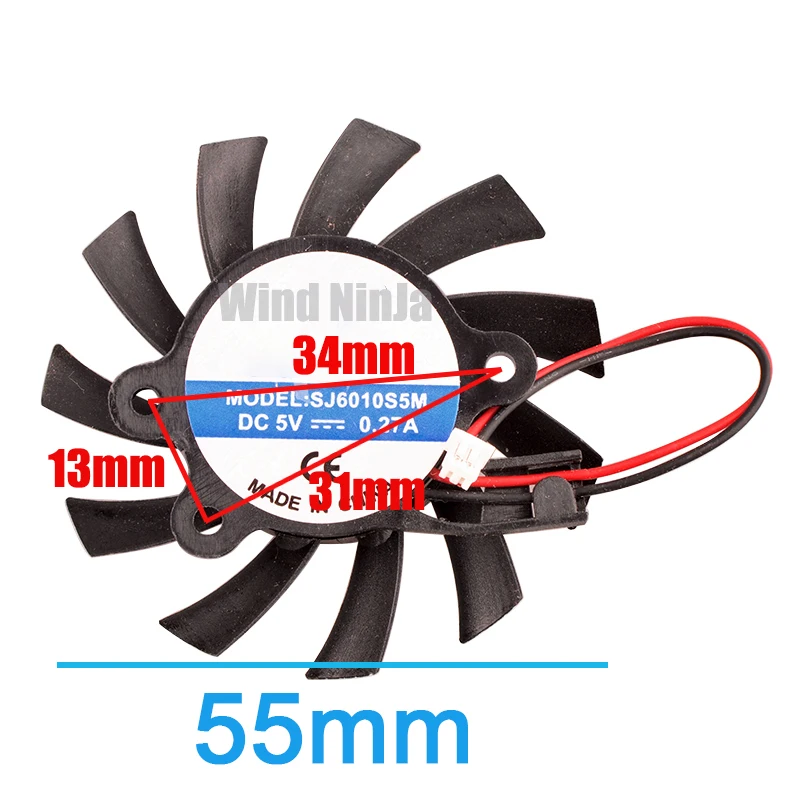 SJ6010S5M 55mm diameter 31x34x13mm DC5V 0.27A 2pin Cooling fan for industrial computer routers