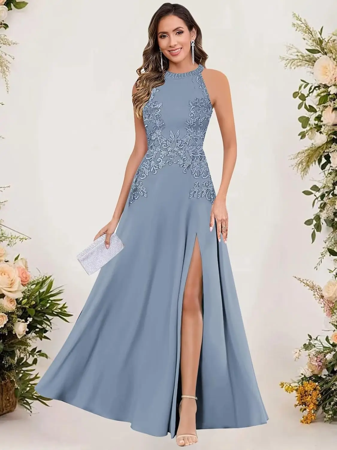 

Женские шифоновые платья для матери невесты, кружевные вечерние платья с лямкой на шее для женщин, свадебные платья для гостей