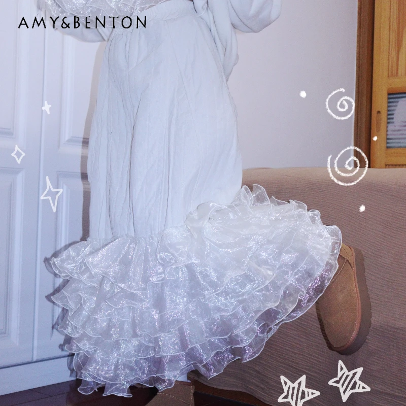 

Autumn Winter New Corduroy Quilted Apricot Lace Women's Skirt Vintage Design Loose Thickened Versatile Mid-Length Skirts Girl