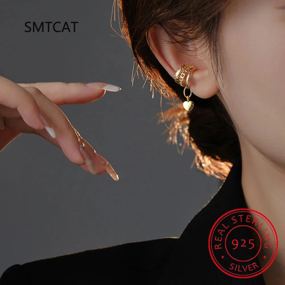 Women 925 Sterling Silver Heart Charm Cool Ear Cuff Clip on Earrings for Mom Daugther Girl Party Jewelry DS3931 - view 5