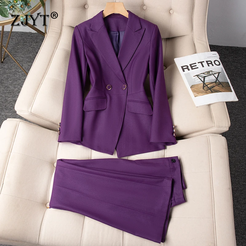 

ZJYT осенне-зимний офисный женский пиджак, комплекты брюк, комплект из 2 предметов, женский наряд, куртка больших размеров с длинными рукавами, пальто, брючный костюм, рабочая одежда
