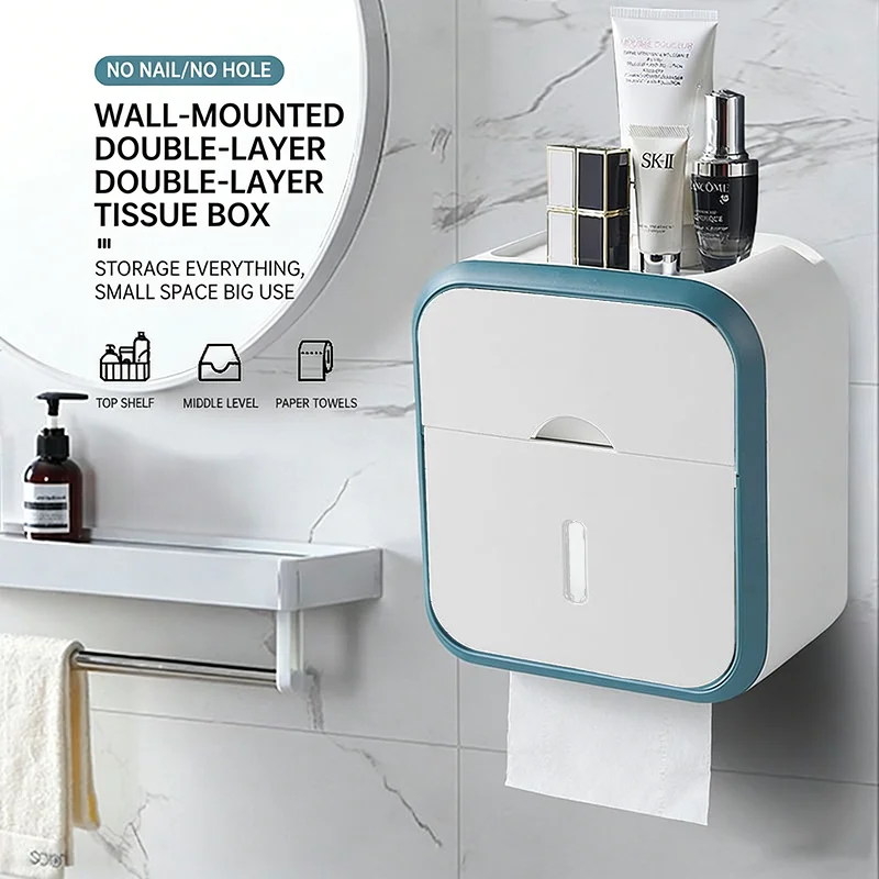 

Paper Holder Bathroom Organizer Punch-Free Tissue Box Easy Clean Drawer Design Paper Box with Drawers Bathroom Organizer