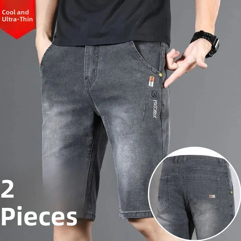 

Эластичные джинсовые шорты мужские летние тонкие прямые брюки до середины икры, повседневные, облегающие, средней длины