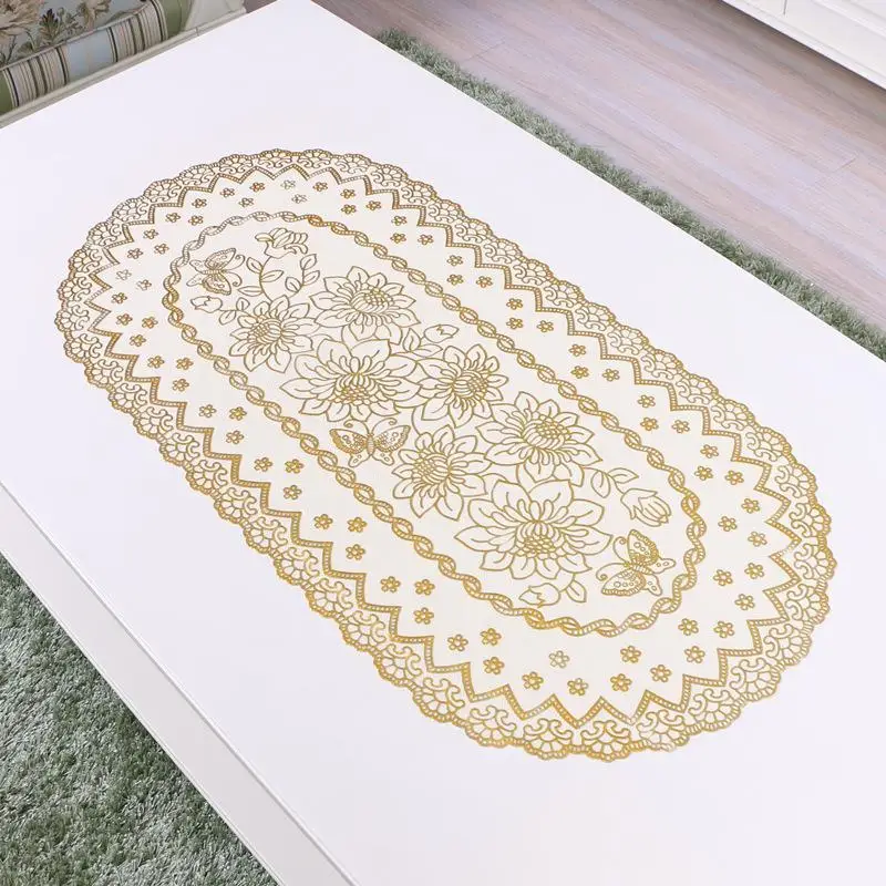 Vintage Lace Embroidered Oval Tablecloth Waterproof PVC Table Cover For Wedding Party Home Tea Table Kitchen Dining Decor