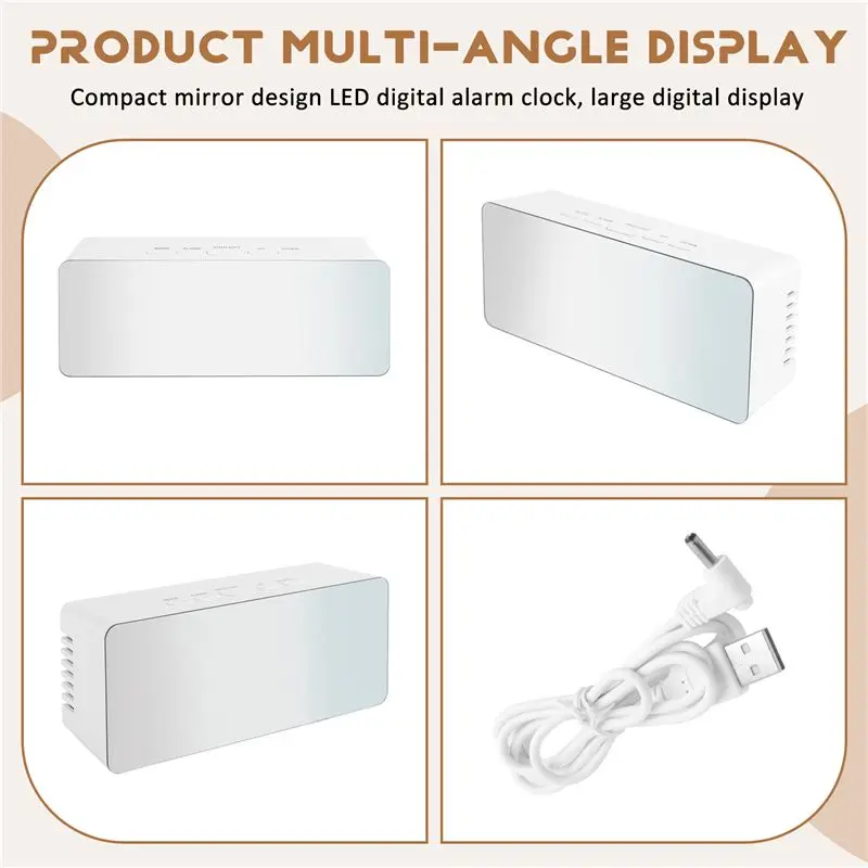 AB02 Led Digital Alarm Clock Snooze Alarm Clock With Mirror Adjustable Brightness And Temperature Display