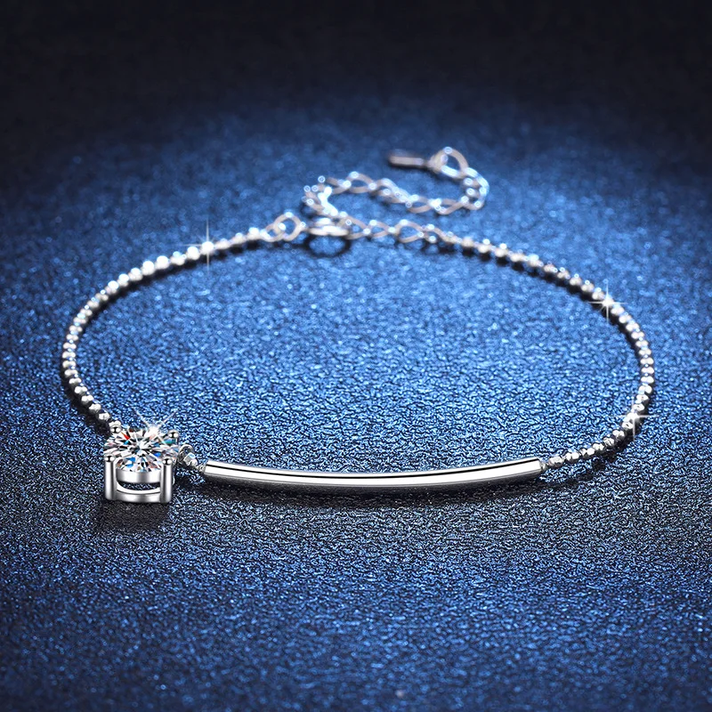 D color moissanite bracelet anklet light luxury half moon curve 1 carat moissanite bracelet platinum PT950 mark