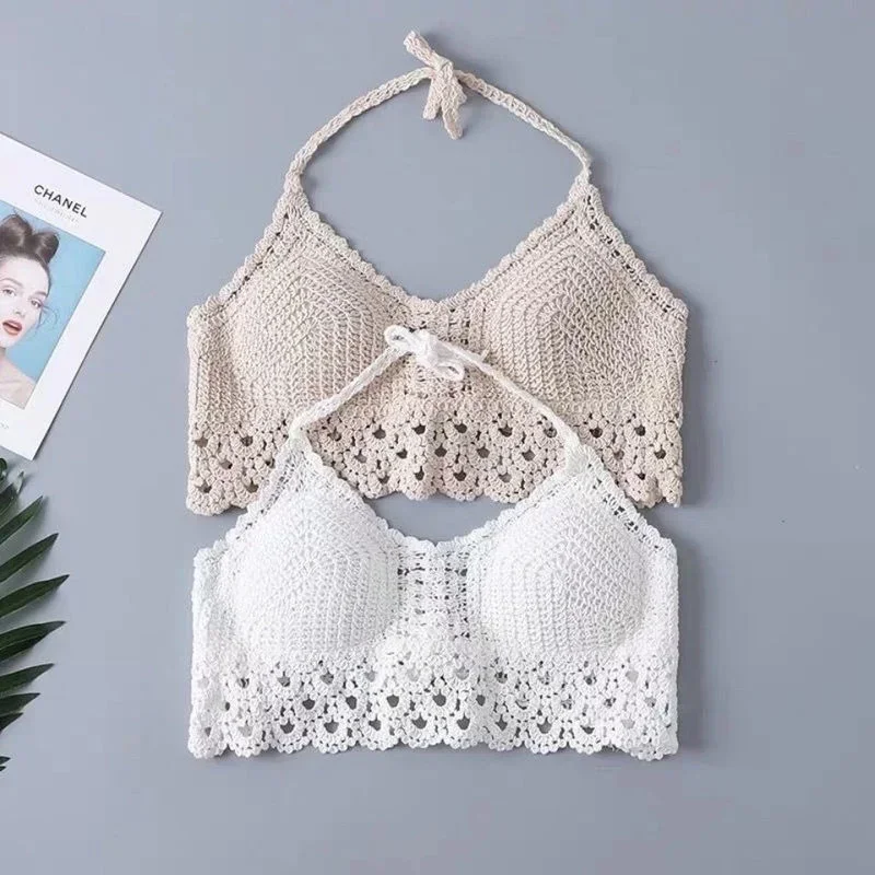 Women\'s Boho Fringe Backless Halter Tie Neck Underwear Outerwear with Neck Hanging Embroidery Tassel Suspender Vest Short Tank