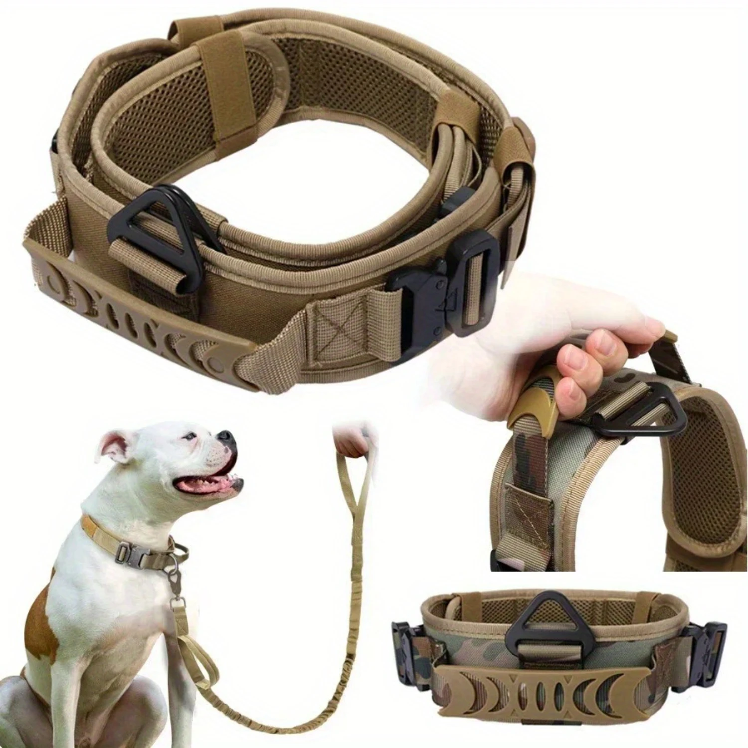 Plaid Pattern Heavy Duty Tactical Dog Collar with Reflective Large Handle, Metal Buckle, and Nylon  - Suitable for All Breed Siz