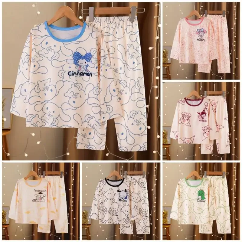 Pijamas de Anime Kawaii Sanrioed Kuromi Cinnamoroll para niños, ropa de dormir de manga larga para niños, ropa de dormir para niños y niñas, primavera y otoño