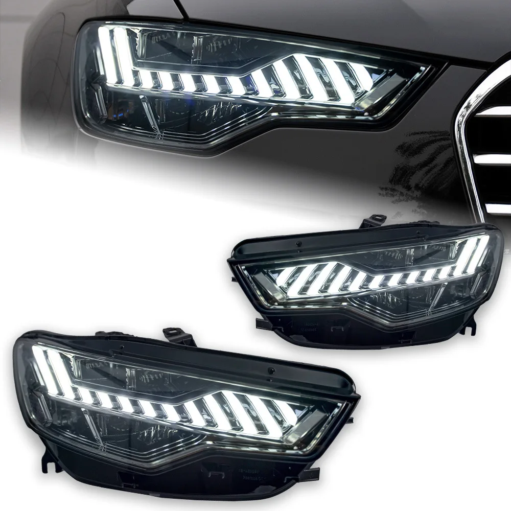 For For 12-15 Audi A6 Headlight Assembly C7 Modification RS Style LED Lens Daytime Running Lights Flowing Turn Signals 55W 12V