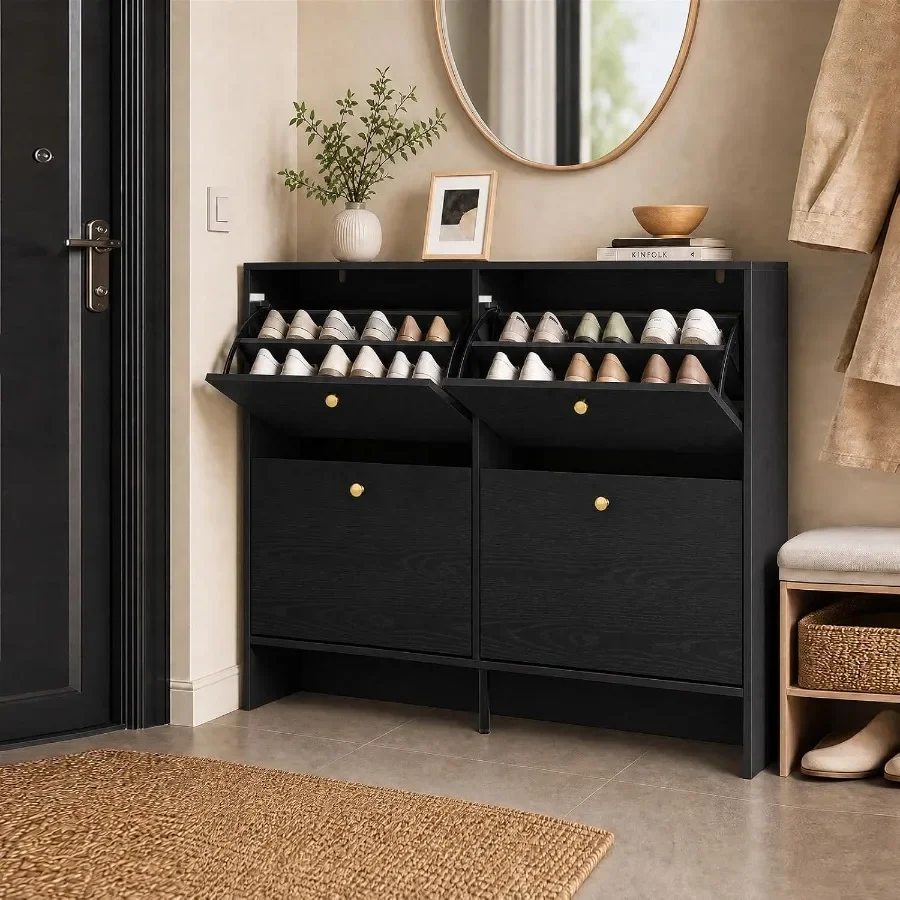 Shoe Cabinet Storage, Hidden Shoe Rack with 4 Flip Drawers
