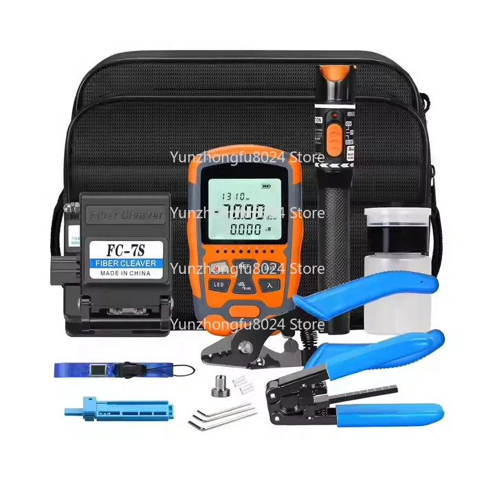 Fiber Termination Kit with Cold Connection Tool Optical Power Meter Network Test Vision Meat Cutter Stripper Clamp