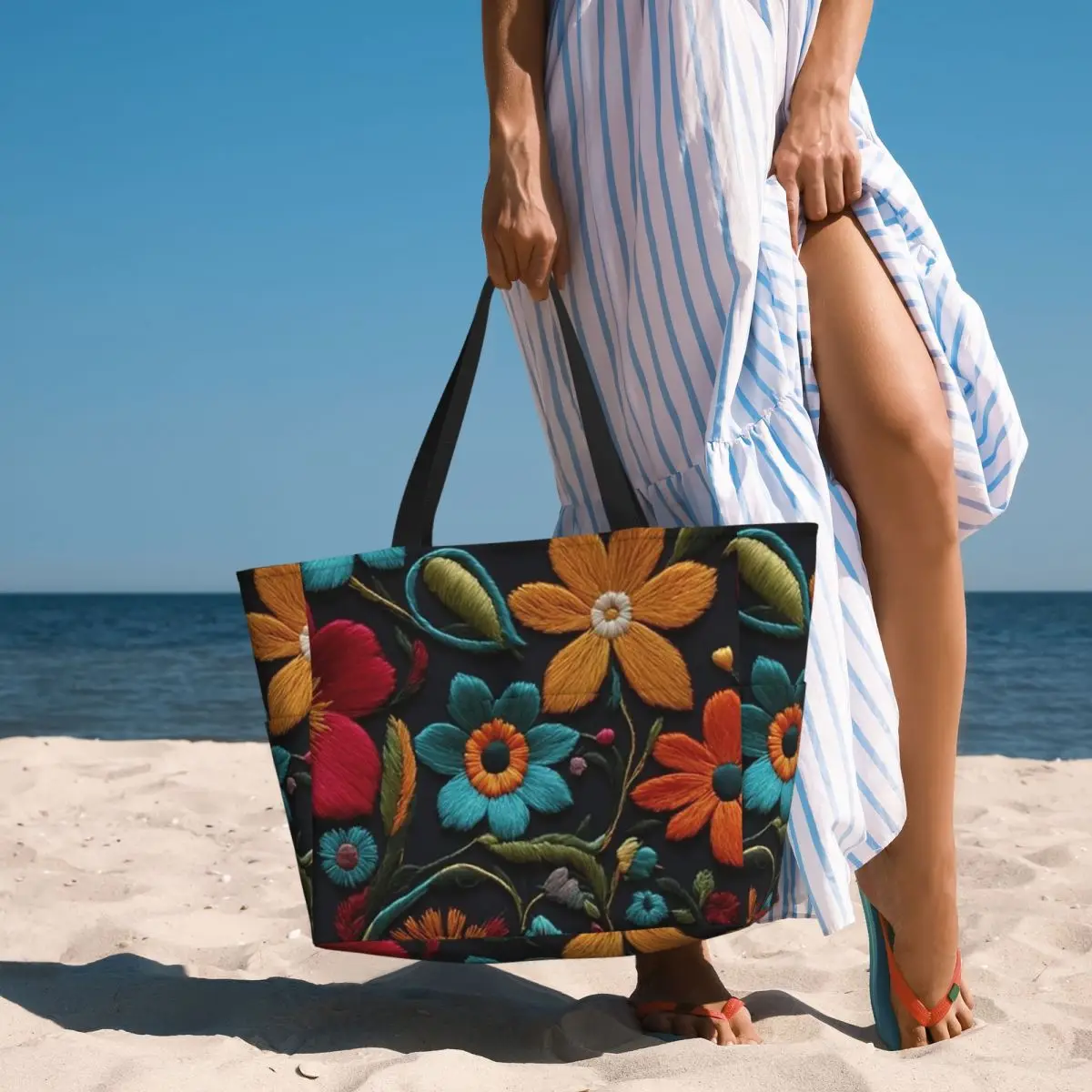 Mexican Vintage Flroal Rebozos Mexicanos Beach Tote Bag Sport Gym Yoga Duffle Large Tote Bag Women Travel Bag Fitness bag