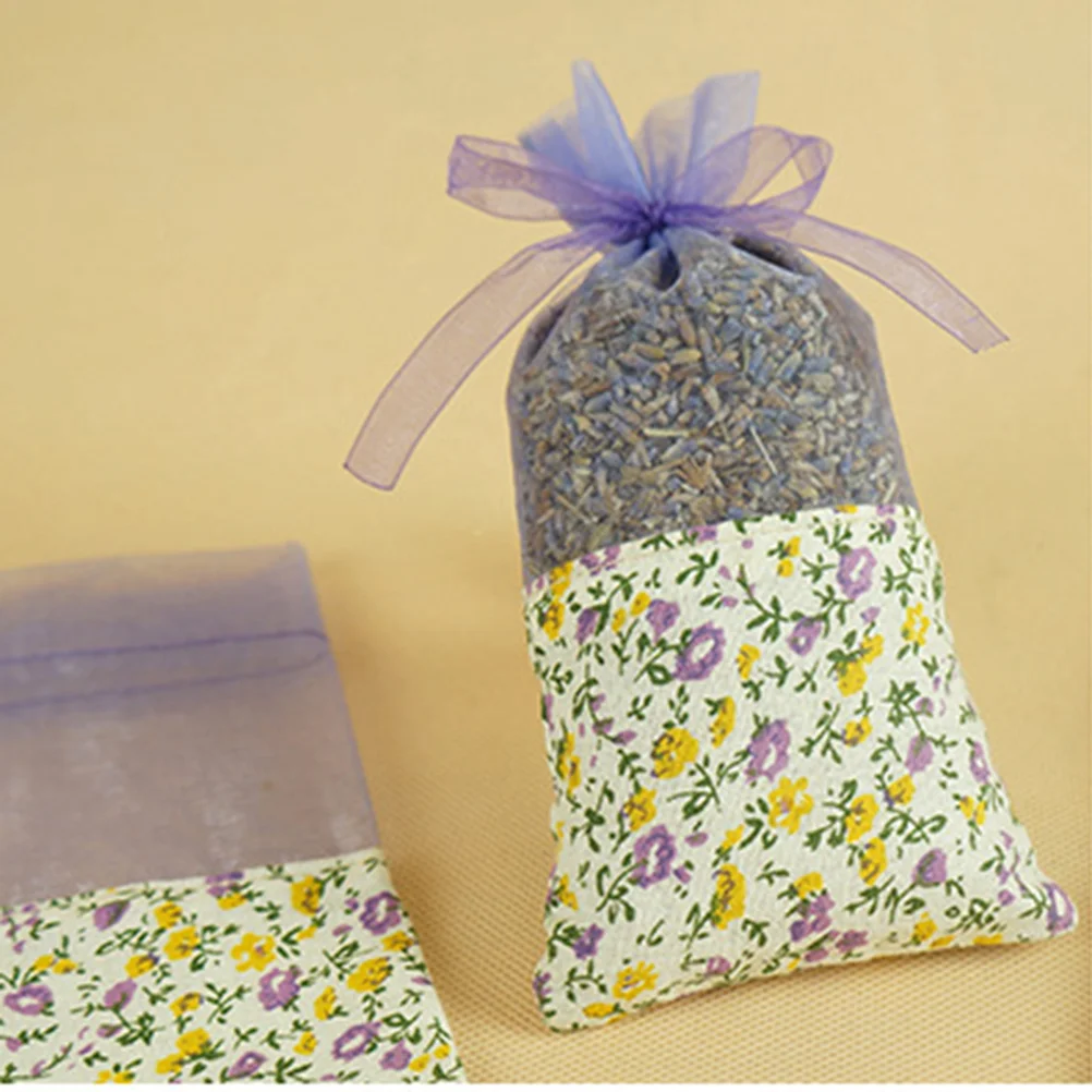 10pcs Empty Lavender Bags Flower Printing Sachets Bag Fragrance Pouch for Relaxing Sleeping Light Purple with Floral