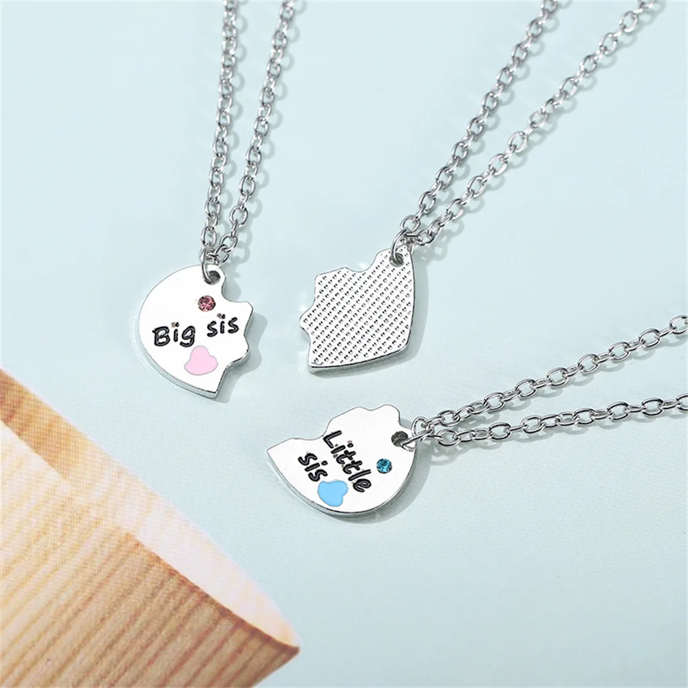 3Pcs Big Mid Lil Sister Pendant Necklace for Women Hollow Heart Puzzle Sis Friend Pendant Family Jewelry Accessories Gifts