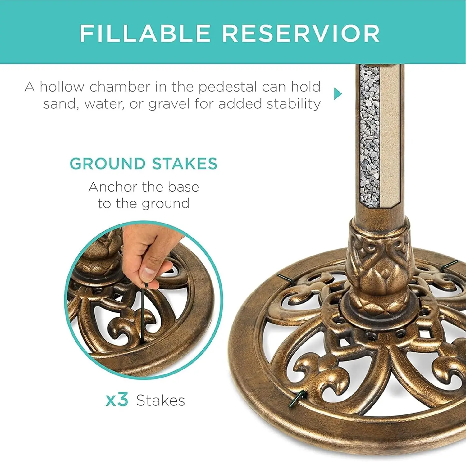 ソーラーパワー式の鳥の水飲み場噴水セット、ヴィンテージブロンズ仕上げ、屋外庭園装飾用