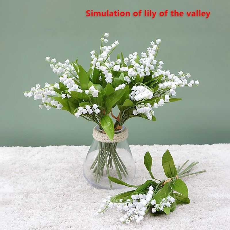 6PCS/Set Artificial Flower Bellflower Lily Valley Flower Plastic Flower Home Soft Decoration Plant Wall Wedding Green Plant