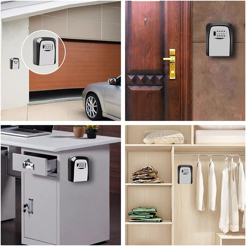 Key Lock Box 4-Digit Combination Waterproof Portable Wall-Mounted Key Storage Box For Home, Hotels Combination Lock Box