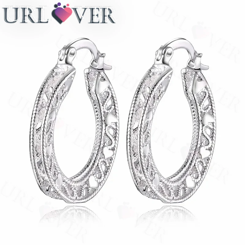 

URLOVER WOMEN favorite Christmas gift female retro delicate hollow oval geometry earrings fashion 925 Sterling Silver jewelry