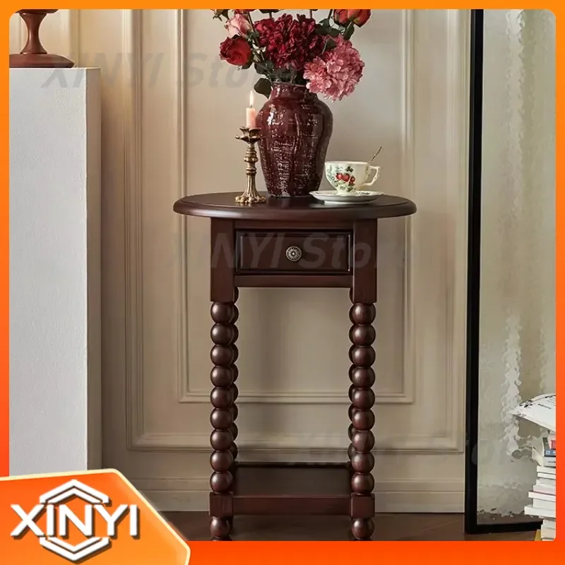 American Vintage Solid Wood Flower Shelf for Living Room Floor Standing Round Plant Shelf for Balcony Flower Pot Rack Home