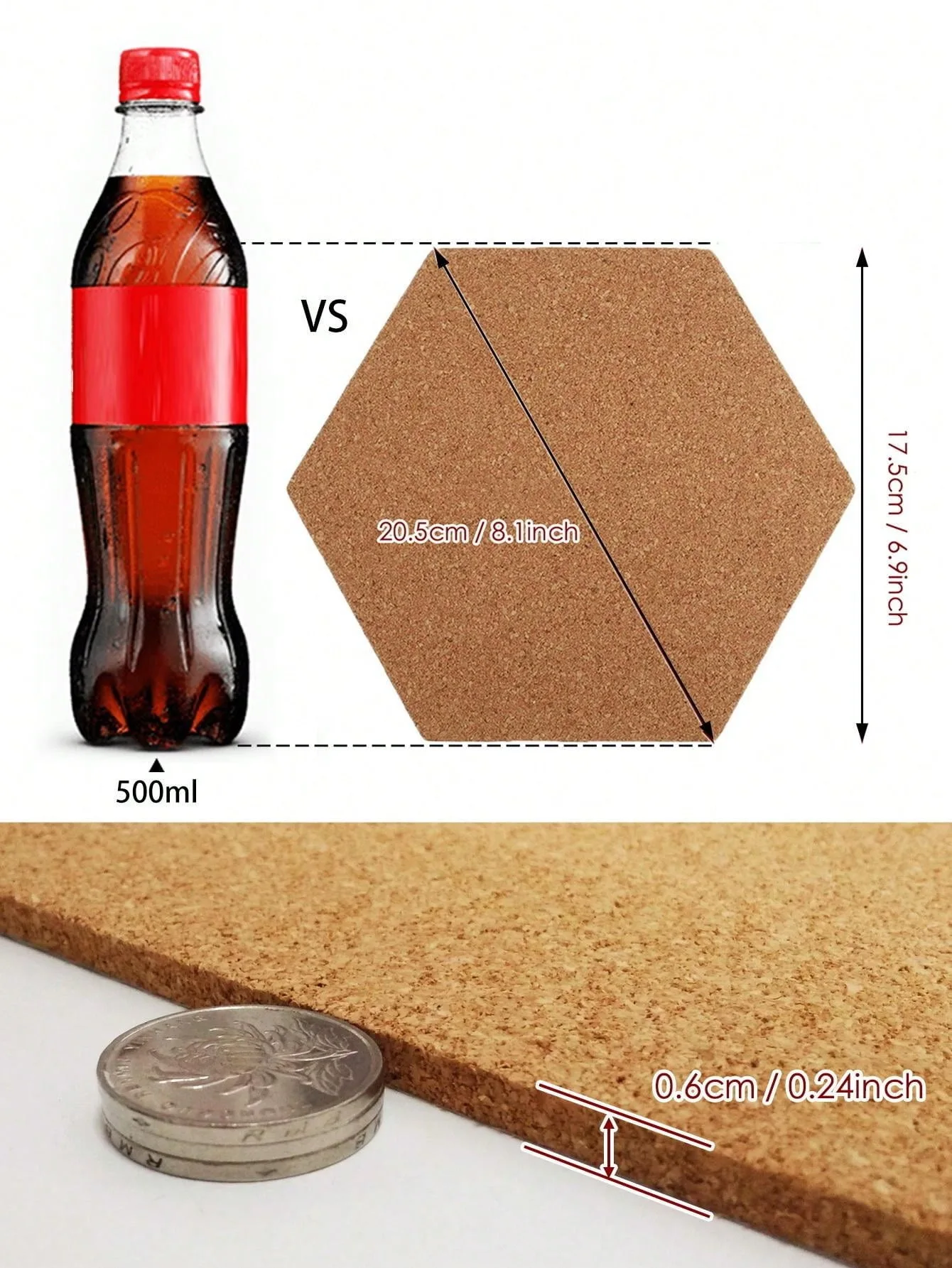 Innovative Equilateral Hexagon Cork Stickers DIY Wall Decorative Postcard Cork Board Bulletin Message Pin Board for Home Office