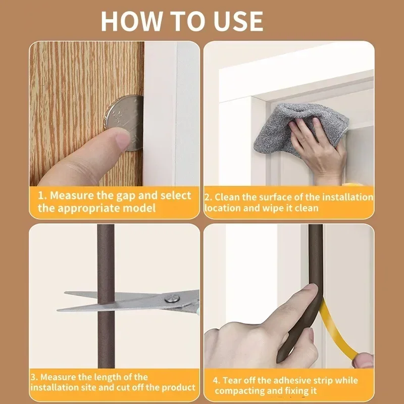 1 لفة 5 متر نافذة الباب شريط عازل DIEP ذاتية اللصق رغوة صوتية شريط عزل الشريط العزل يندبروف المطاط السير الوقائي #6