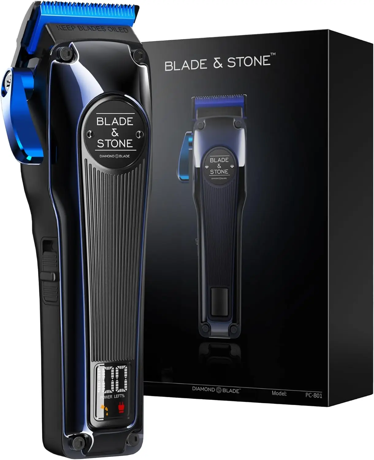 

Professional Barber Hair Clippers for Men PC801 | Diamond-S Blade | Micro-Gap Tech | 7200 RPM Digital Motor, All-Metal, Cordless - Dark Night