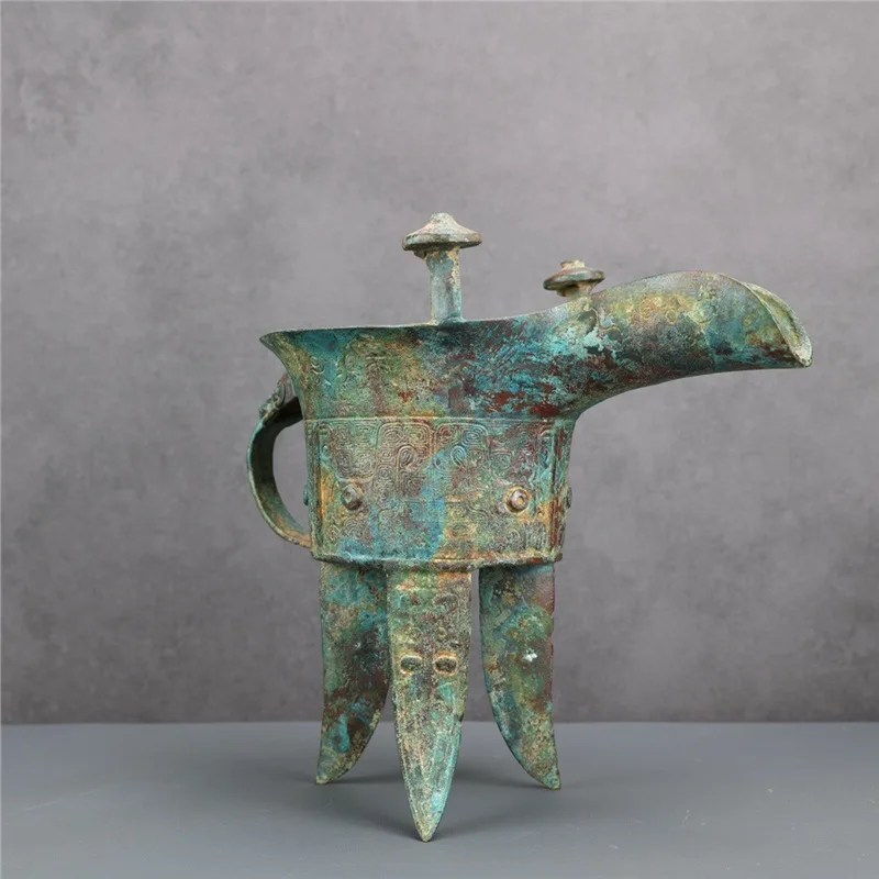 Ancient Cup Ware Drinking Ornament Jar Museum Decoration Wine Vessel Bronze Jue Long Flow Mouth Jia