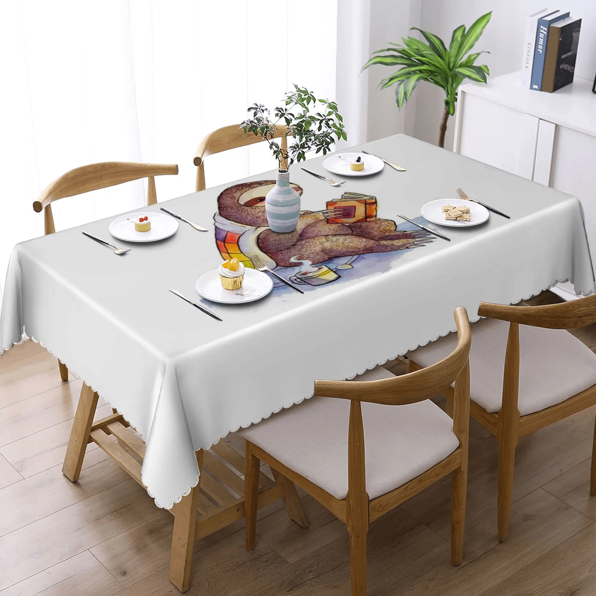 

Customized Cozy Sloth Rectangular Tablecloth Waterproof Table Cover for Dining Events Table Cloth