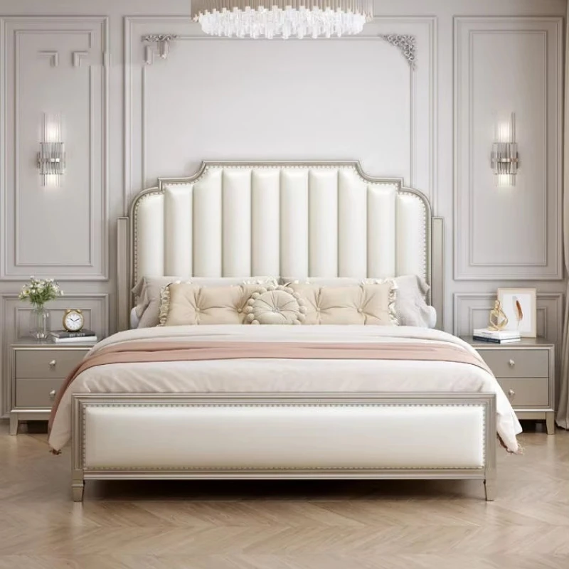 Solid oak French design Adjustable tilt Comfortable environmental protection Luxury durable Soft bed frame Leather upholstered