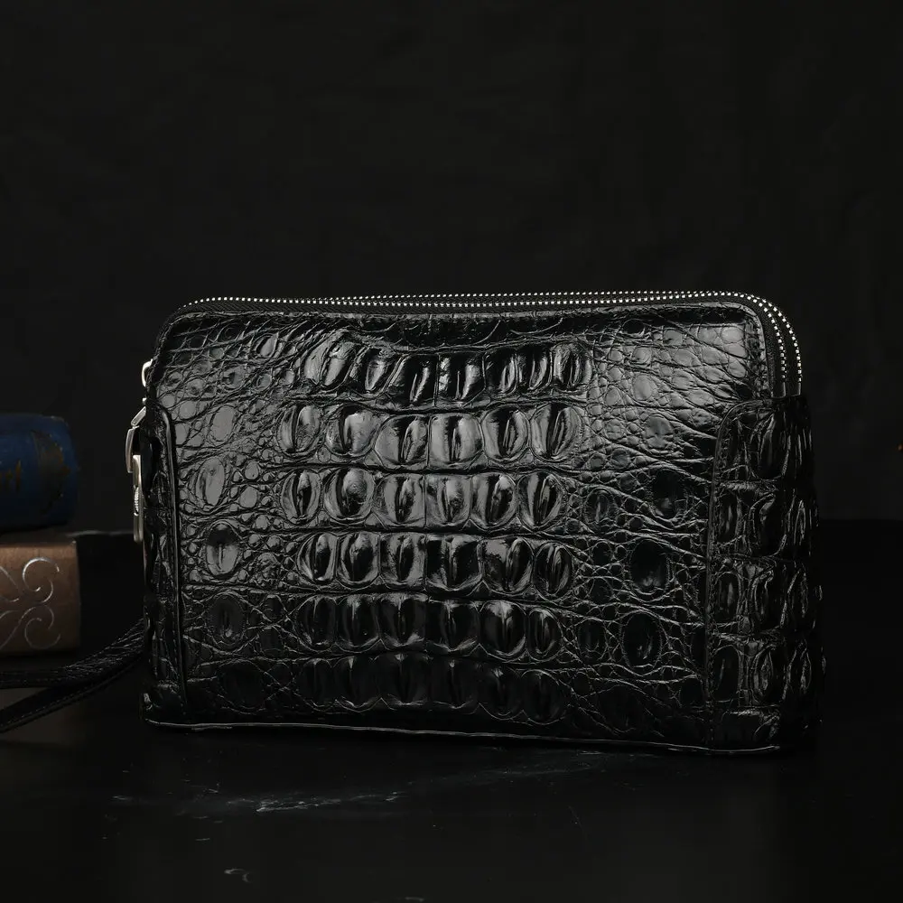 

Crocodile Skin Backbone Men's Handbags Small Double Pull Password Lock Business Personal Privacy Protection Genuine Leather Clip