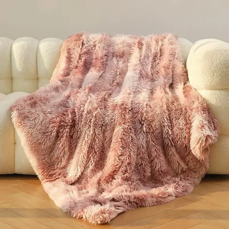 Skin-friendly Long Plush Blanket Solid Color Office Nap Quilt Four Season Household Bedclothes Soft Gentle Machine Washable