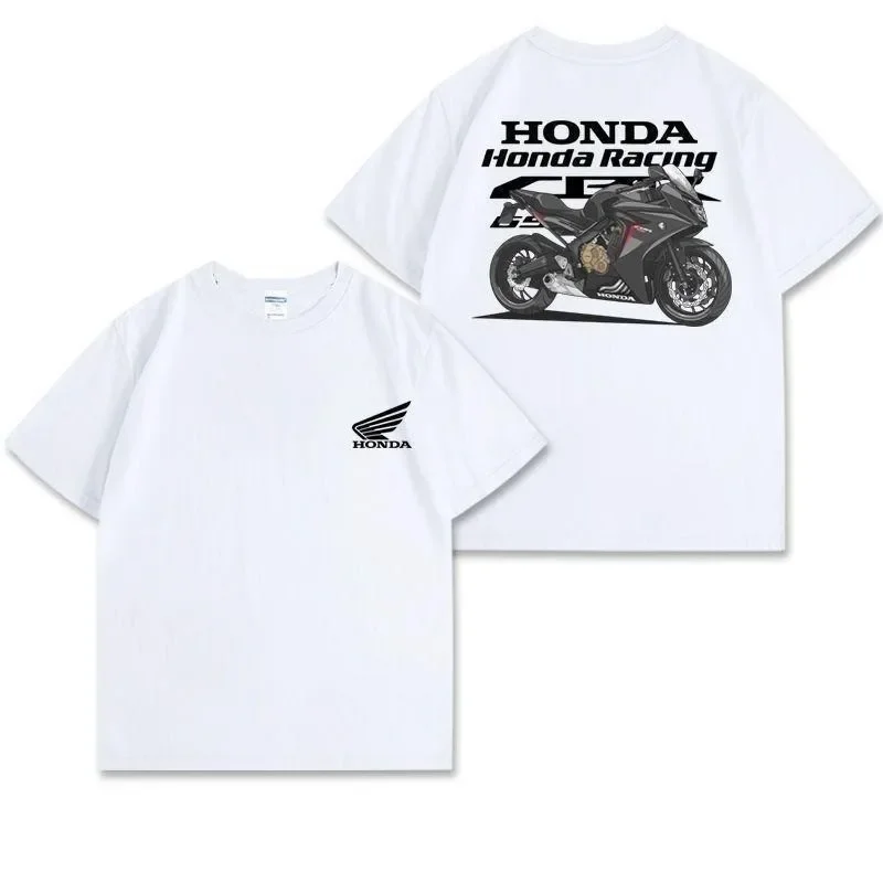 HONDA綿100% 高品質プリントレーシングロゴ ラウンドネック半袖ユニセックスTシャツ
