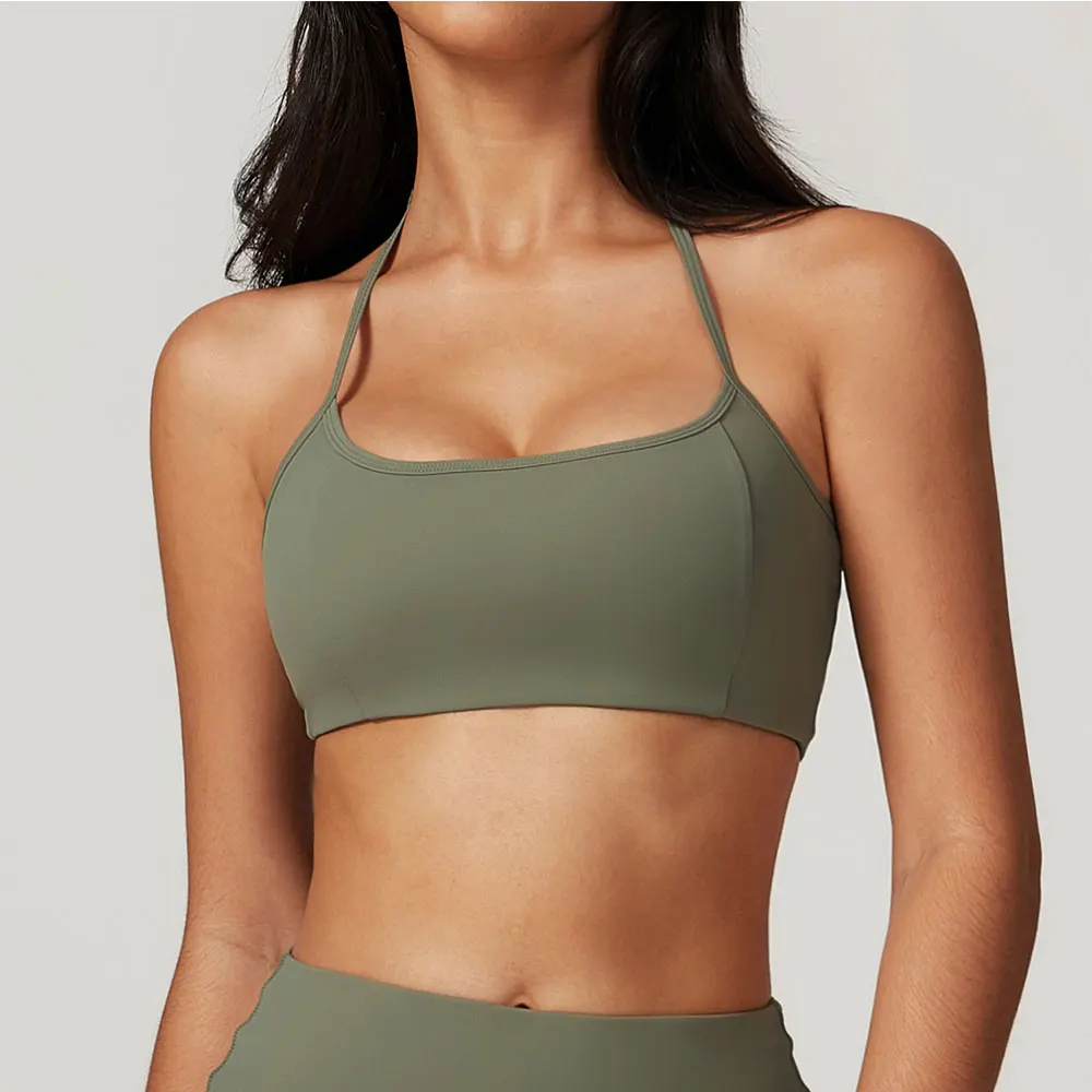 

Hanging Neck Bra Fitness Sports Bra For Women Cross Back Shock Absorbent Quick Dry Yoga Underwear High Support Running Tank Top