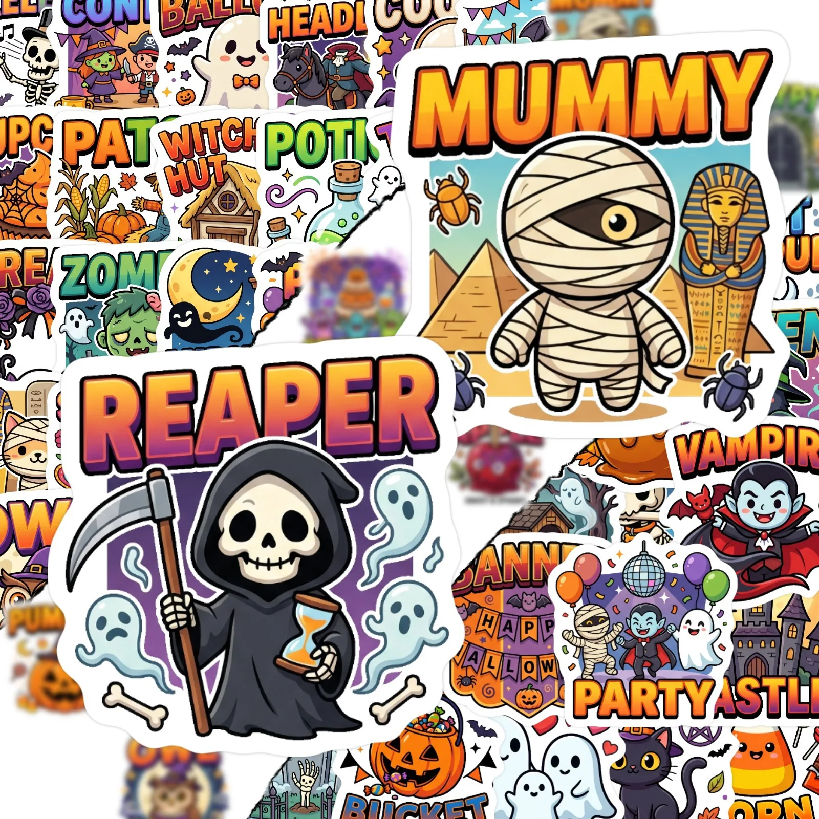 50Pcs Funny Halloween Waterproof Stickers Holiday DIY Decor Decals Laptop Water Bottle Notebook Luggage Guka Scrapbook Craft