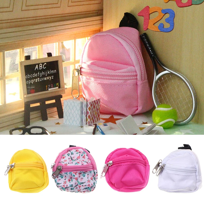 1:6/1:12 Dollhouse Miniature Canvas School Bag Floral Backpack Model For Doll Decor Accessories Kids Pretend Play Toys Gift