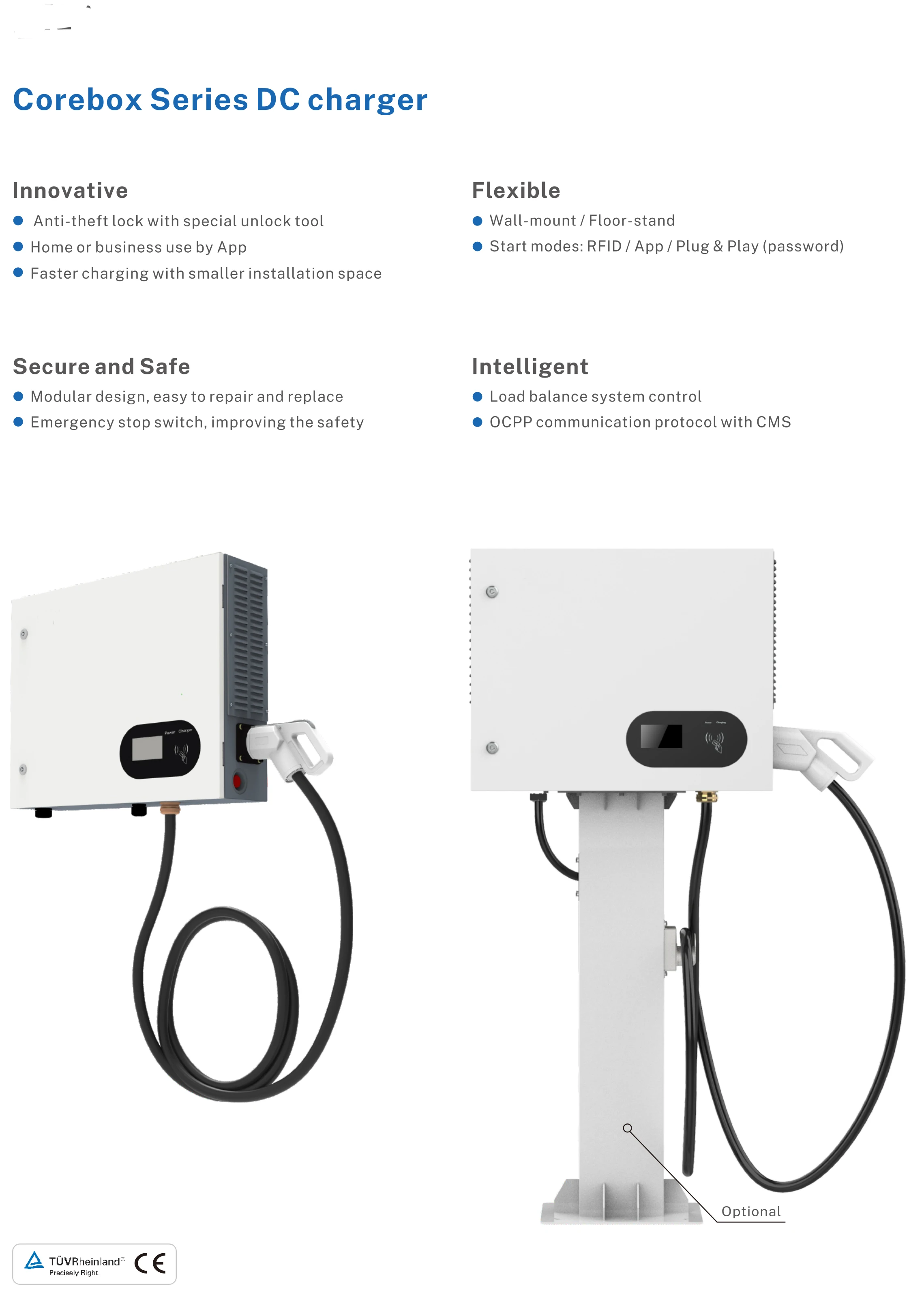 CCS2 GBT DC Carregador Rápido Ev, 30kW, montado na parede, Ocpp, 4g Ethernet Ev Estação De Carregamento