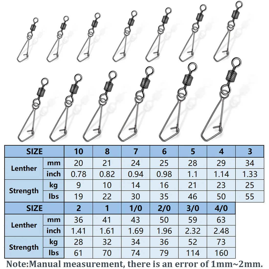 9KM Fishing Snap Swivels 25~100Pcs Quick Change Snap Tackle Barrel Swivels Saltwater Fishing Clip Lure Connector