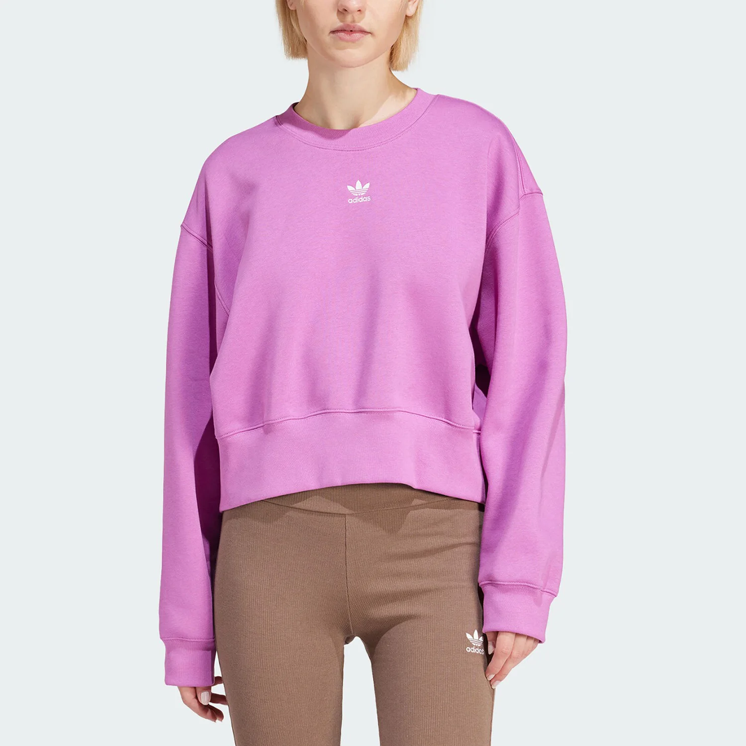 Adidas genuine genuine Three Stripes Women's Knit Warm Casual Round Neck Sweatshirt IR5975