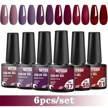 6pcs/set Solid Color Nail Gel Polish Kits Solid Color Glitter Black White Red Soak Off UV…
