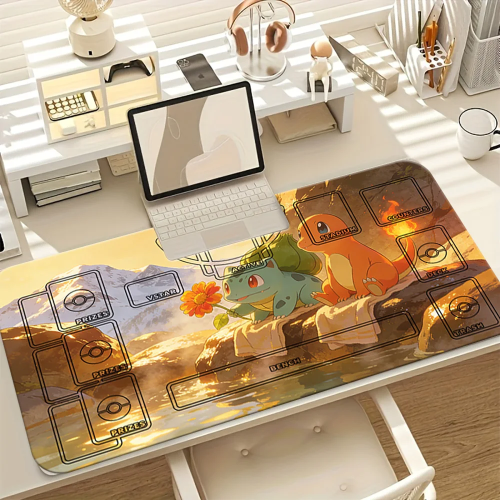 

Игровой коврик Pokemon Bulbasaur Charmander Sunset TCG, нескользящая резиновая основа, моющаяся тканевая поверхность, большой игровой коврик для мыши