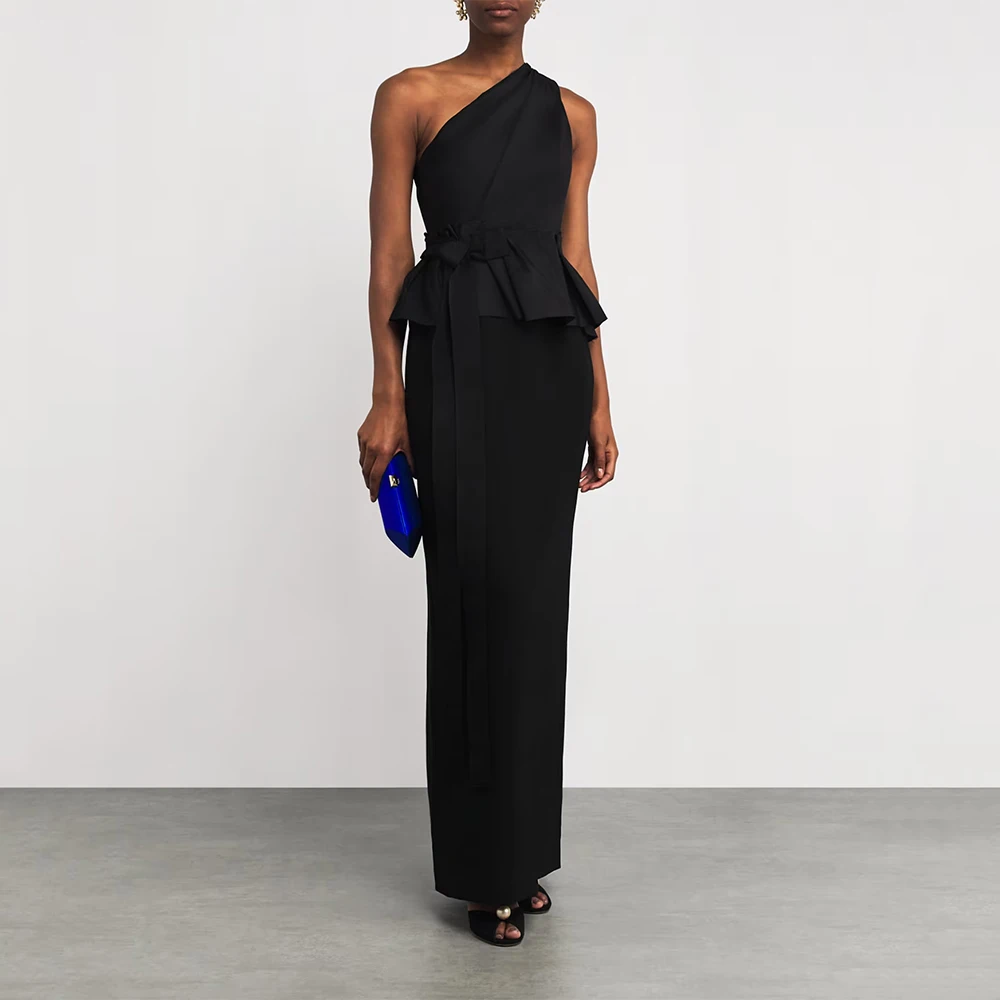 

Modern Black Evening Gown For Women Sheath Prom Dress Floor Length Formal Party Dress Sleeveless Saudi Arabia Dress