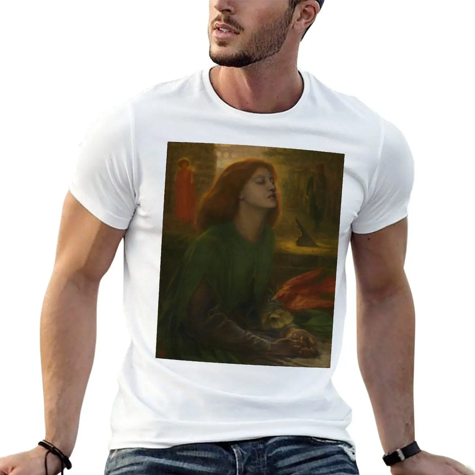 Camiseta masculina Beata Beatrix (1864) de Dante Gabriel Rossetti, camiseta masculina de luxo com tema de anime