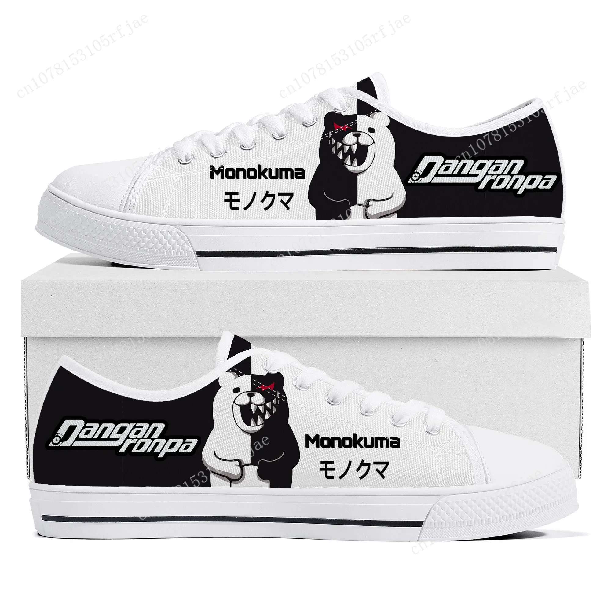 Cartoon Game Danganronpa Monokuma Low Top Sneakers Womens Mens Teenager High Quality Canvas Sneaker Couple Custom Built Shoes