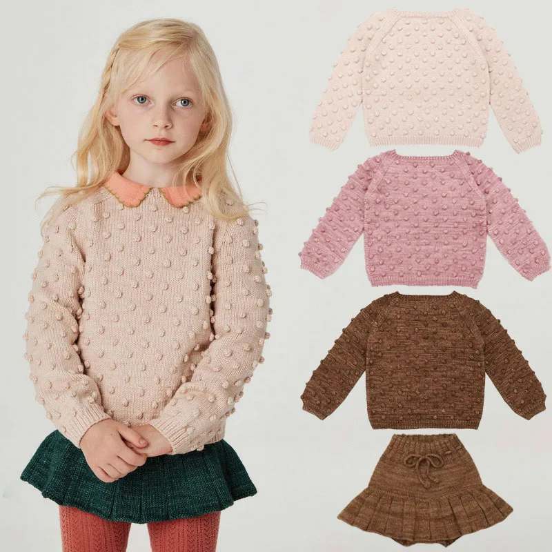 Autumn Girls Sweater Popcorn Chunky Cable Toddler Baby Girls Clothes Kids Knit Pullover Tops Dress Spring Baby Outerwear