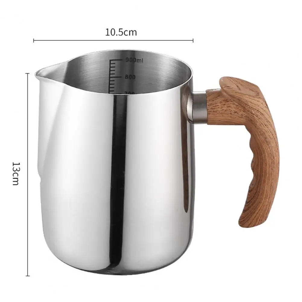 Capacity Milk Frothing Pitcher Stainless Steel Milk Frothing Pitcher with Precise Scale Wooden Handle for Latte for Coffee