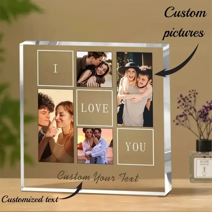 Custom Collage Acrylic Photo Block Personalized Multi Picture Frame Custom Text Desk Decor Couple Lover Anniversary Valentine Gi